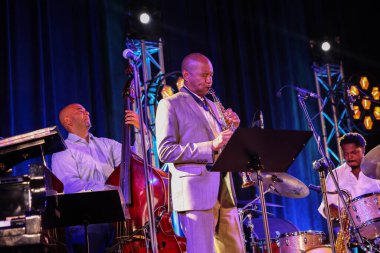 Cracow, Polonya - 11 Temmuz 2021: Branford Marsalis Quartet, Krakow 'da düzenlenen 26.
