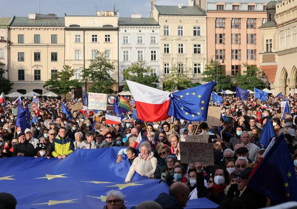 Краків Польща Жовтня 2021 Залишаємося Уряд Виходить Люди Протестують Проти — стокове фото