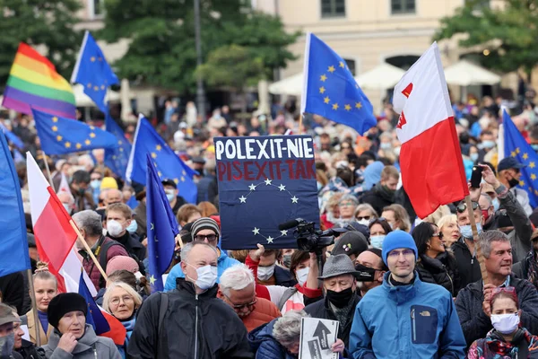 Краків Польща Жовтня 2021 Залишаємося Уряд Виходить Люди Протестують Проти — стокове фото