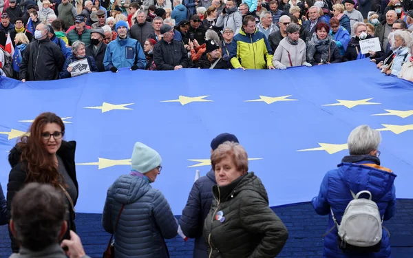 Cracovia Polonia Octubre 2021 Nos Quedamos Gobierno Gente Protesta Contra —  Fotos de Stock