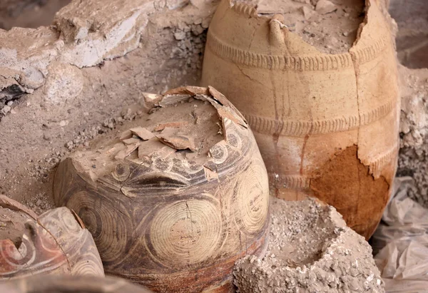 Santorini Griechenland Juli 2021 Rückgewonnene Antike Keramik Der Prähistorischen Stadt — Stockfoto