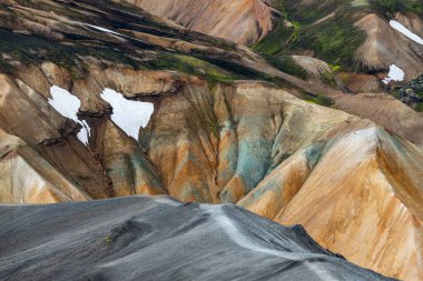 Fjallabak Doğa Rezervi 'ndeki Landmannalaugar volkanik dağları. İzlanda