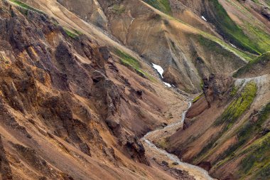 Fjallabak Doğa Rezervi 'ndeki Landmannalaugar volkanik dağları. İzlanda