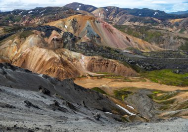 Fjallabak Doğa Rezervi 'ndeki Landmannalaugar volkanik dağları. İzlanda