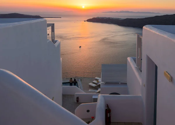 Sonnenuntergang Über Santorin Vom Imerovigli Aus Gesehen Kykladen Griechenland — Stockfoto