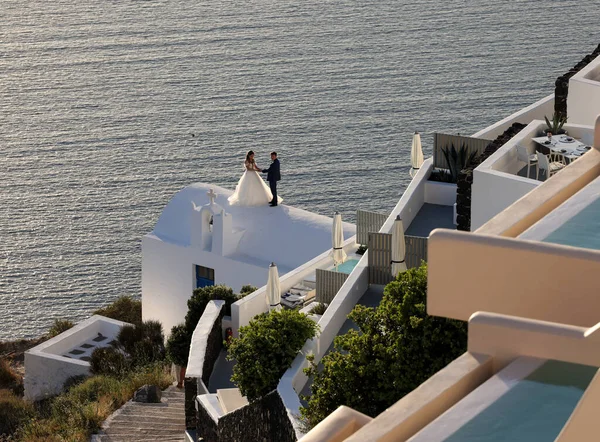 Имеровигли Санторини Греция Июня 2021 Года Невеста Жених Время Романтической — стоковое фото