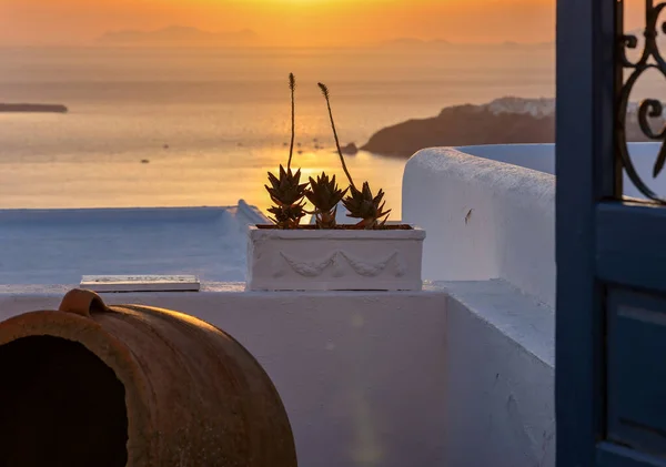 Západ Slunce Nad Santorini Jak Vidět Imerovigli Kyklady Řecko — Stock fotografie