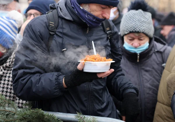 Krakau Polen Dec 2021 Kerstavond Voor Armen Daklozen Het Centrale — Stockfoto