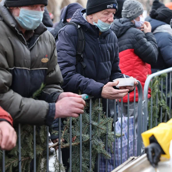 Krakkó Lengyelország 2021 December Szenteste Szegényeknek Hajléktalanoknak Krakkói Téren Covid — Stock Fotó