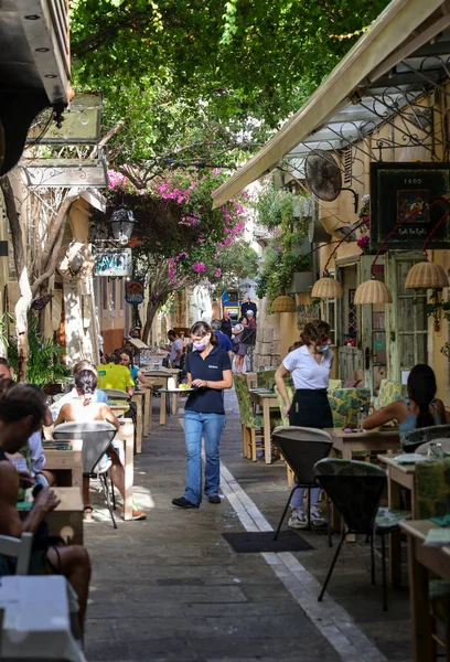 Rethymnon Kreta Griekenland September 2021 Smalle Straat Oude Binnenstad Van — Stockfoto