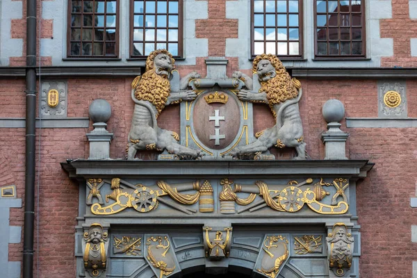 Large Coat Arms City Gdansk Located Large Arsenal Gdansk Pomerania — Stock Photo, Image