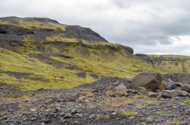 Vatnajokull buzulunun bir parçası olan Svinafellsjokull buzulunun çevresindeki manzara. İzlanda 'daki Skaftafell Ulusal Parkı