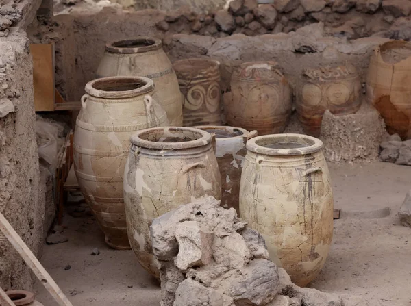 Santorini Greece July 2021 Recovered Ancient Pottery Prehistoric Town Akrotiri — Stock Photo, Image