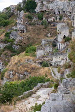 Sasso Caveoso, Matera 'nın tarihi bölgesi Sassi di Matera' nın yenilenmiş bir parçası değildir. Basilicata. İtalya