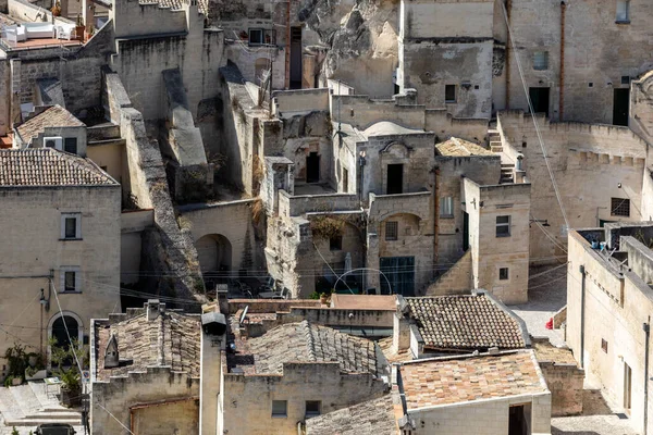 Widok Sassi Matera Historycznej Dzielnicy Mieście Matera Znany Ich Starożytnych — Zdjęcie stockowe