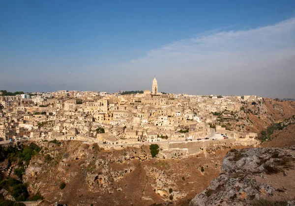 Panoramatický Výhled Sassi Matera Historickou Čtvrť Městě Matera Známou Svými — Stock fotografie