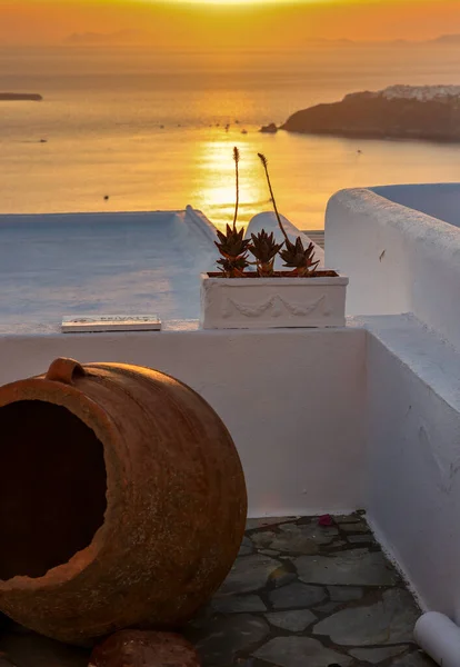Naplemente Santorini Felett Imerovigli Felől Nézve Ciklusok Görögország — Stock Fotó