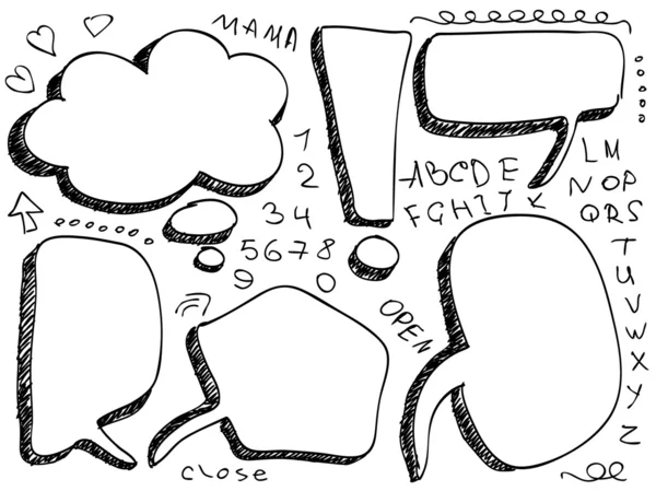 Handgezeichnete Sprech- und Gedankenblasen — Stockvektor