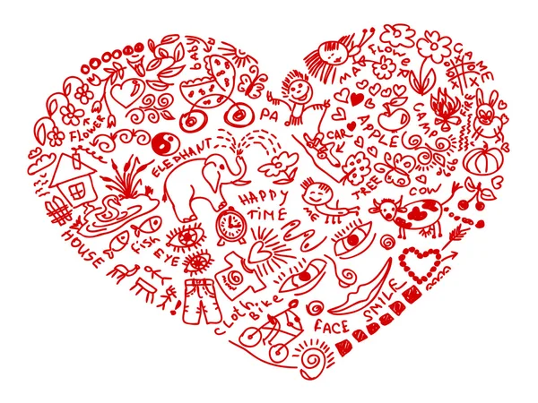 Hand drawn doodles in heart shape — Stock Vector