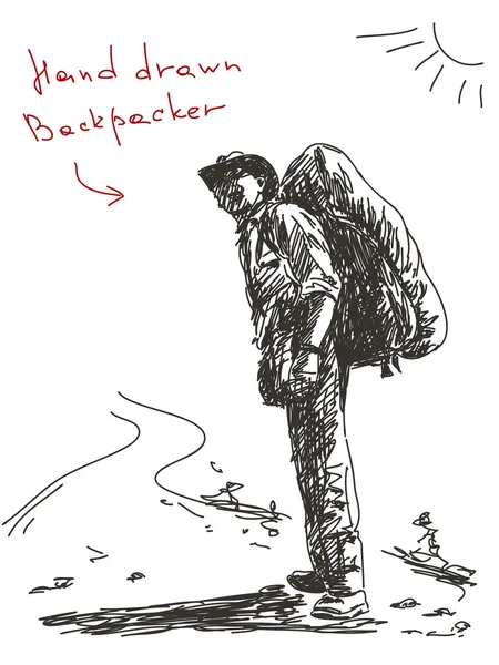 Hand getrokken backpacker vector — Stockvector