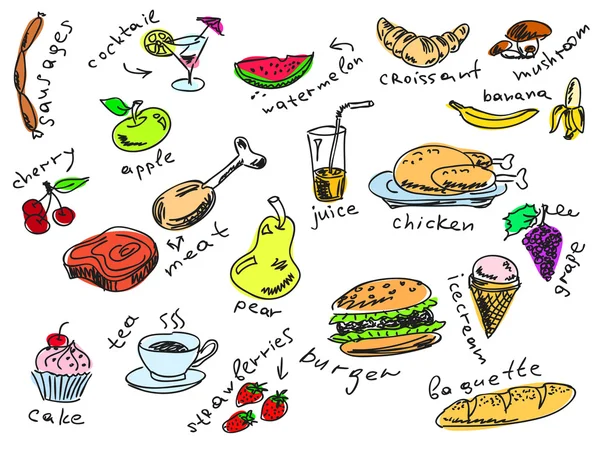 Handgetekende voedsel doodles — Stockvector