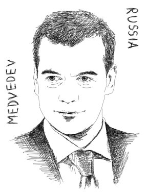 Dmitri medvedev çizilmiş portresi el. vektör