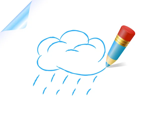 Nube bosquejo lápiz azul — Vector de stock