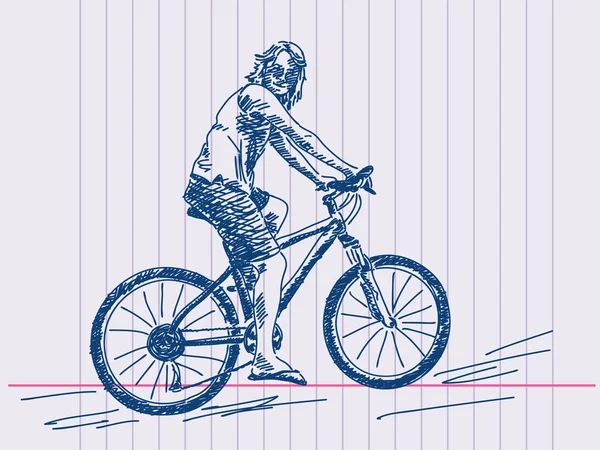 手工绘制的女孩骑单车的矢量 — 图库矢量图片