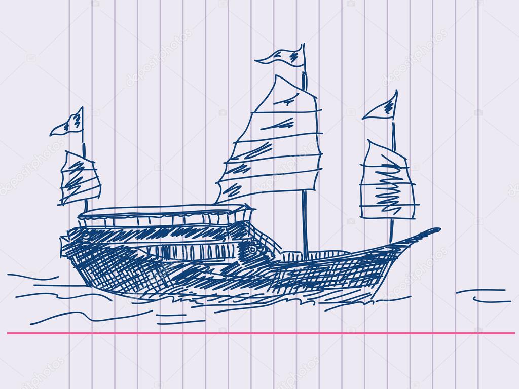 Chinese sailing ship Hand drawn