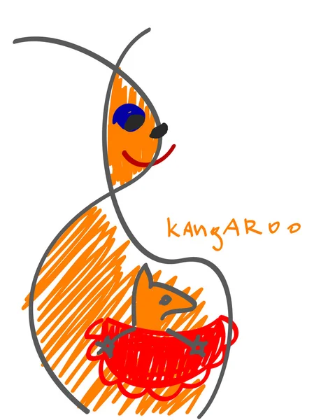 Doodle kangaroo with baby vector — Stock Vector