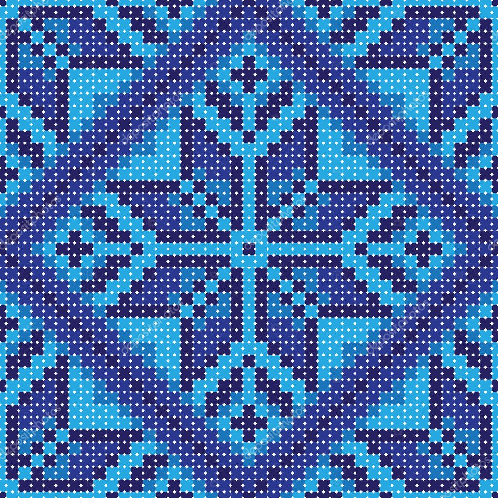 Cross stitch blue flower ornament seamless background — Stock Vector