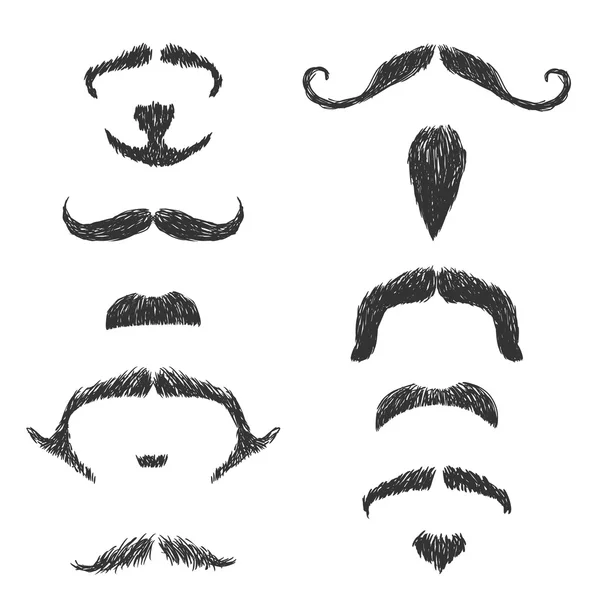 Hand drawn moustache set — Stock Vector