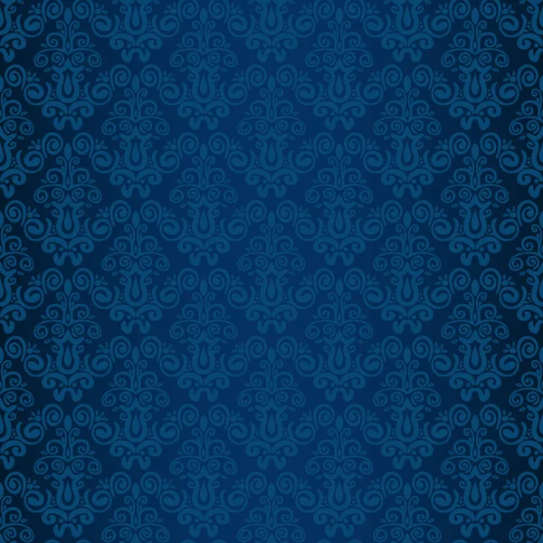 Vector de fondo de damasco azul sin costuras dibujado a mano — Vector de stock