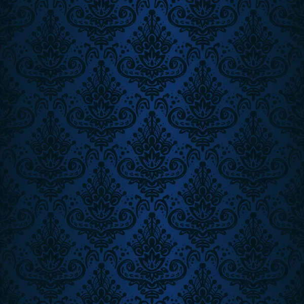 Hand drawn seamless dark blue damask background — Stock Vector