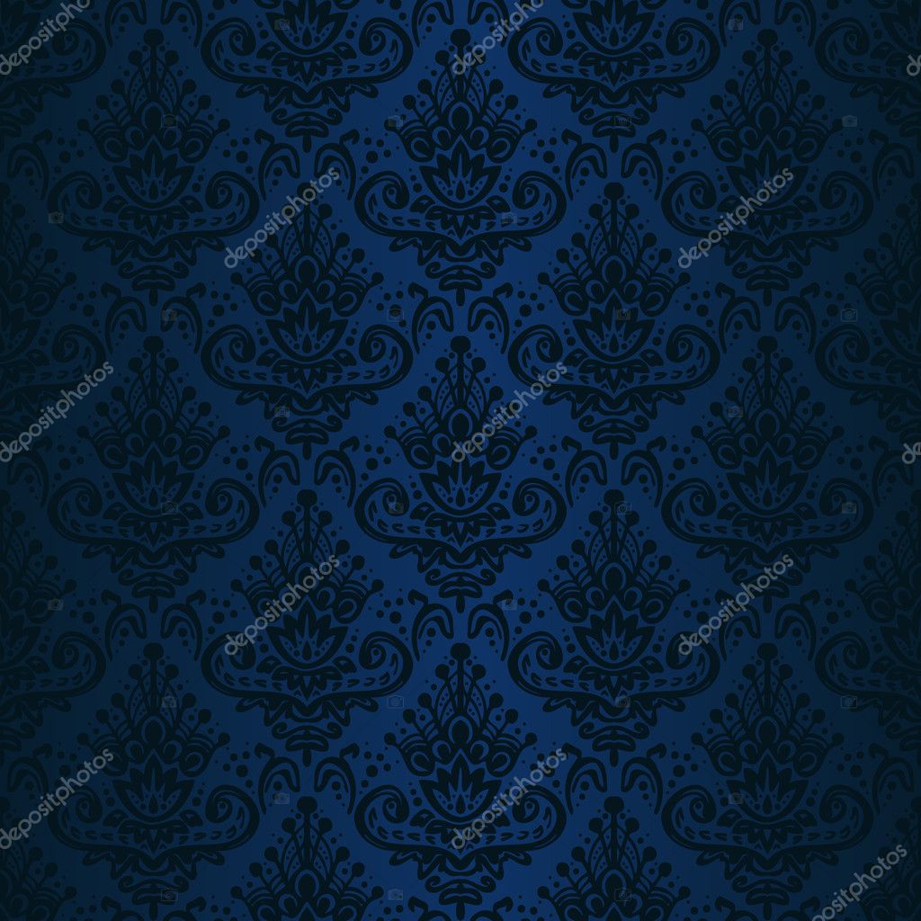 Hand Drawn Seamless Dark Blue Damask Background Vector Image By C Olgatropinina Vector Stock 28889019