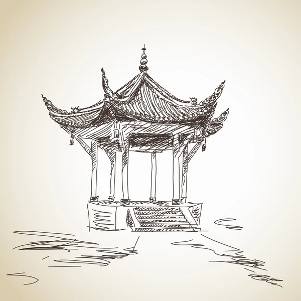 Pavillon chinois dessiné à la main — Image vectorielle