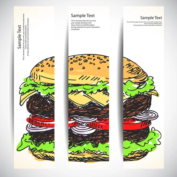 Set di striscioni con cheeseburger — Vettoriale Stock