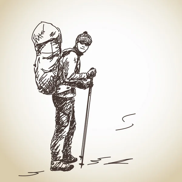 Mann mit Rucksack unterwegs — Stockvektor