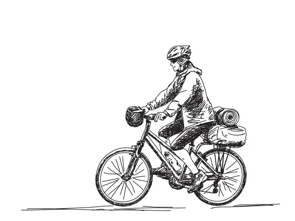 Vrouw op fiets — Stockvector