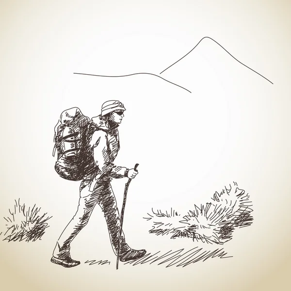 Trekking vectoriel femme — Image vectorielle