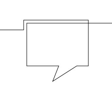 Konuşma baloncuğunun bir çizgi çizimi, sürekli çizgiden oluşan siyah ve beyaz vektör minimalist doğrusal dikdörtgen şekil