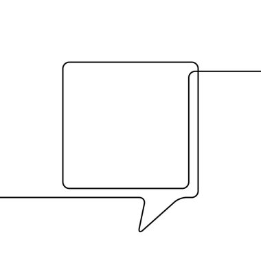 Yuvarlak köşeli kare konuşma baloncuğunun bir çizgi çizimi, sürekli çizgiden oluşan siyah ve beyaz vektör minimalistik doğrusal çizim