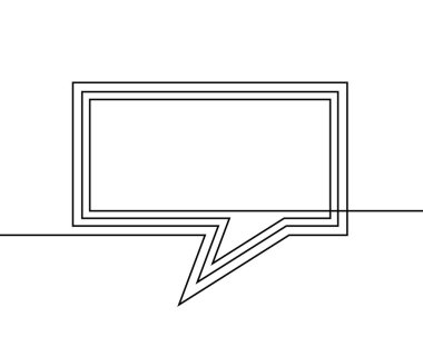 Konuşma baloncuğunun bir çizgi çizimi, sürekli çizgiden oluşan siyah ve beyaz vektör minimalist doğrusal dikdörtgen şekil