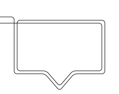 Konuşma baloncuğunun bir çizgi çizimi, yuvarlak köşeli sürekli çizgi dikdörtgeninden yapılmış minimalist siyah ve beyaz vektör.