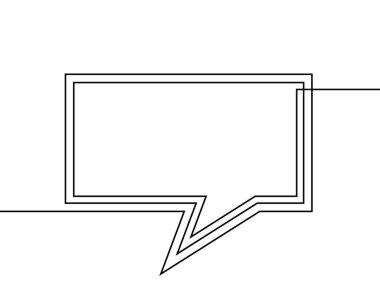 Konuşma baloncuğunun bir çizgi çizimi, sürekli çizgiden oluşan siyah ve beyaz vektör minimalist doğrusal dikdörtgen şekil