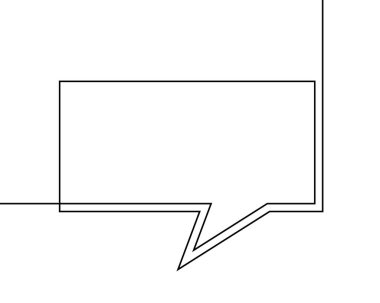 Konuşma baloncuğunun bir çizgi çizimi, sürekli çizgiden oluşan siyah ve beyaz vektör minimalist doğrusal dikdörtgen şekil