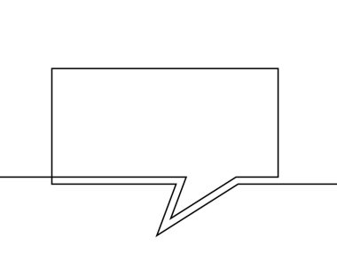 Konuşma baloncuğunun bir çizgi çizimi, sürekli çizgiden oluşan siyah ve beyaz vektör minimalist doğrusal dikdörtgen şekil