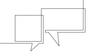 İki konuşma baloncuğunun bir çizgi çizimi, sürekli çizgiden oluşan siyah ve beyaz vektör minimalistik doğrusal çizim