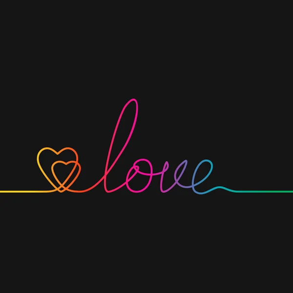 One Line Drawing Two Hearts Word Love Rainbow Colors Black — Stock Vector