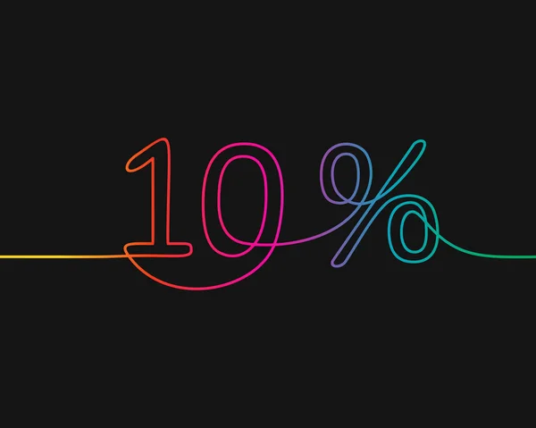 One Line Drawing Percent Discount Rainbow Colors Black Background Vector — Stock Vector